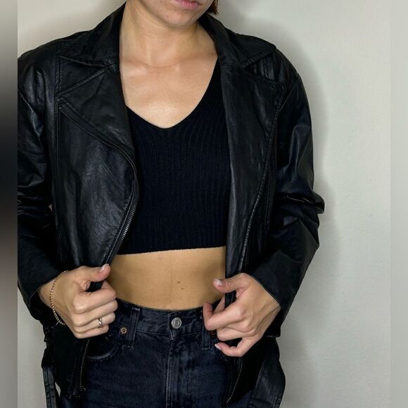 Alice + Olivia Cow Leather Moto Black Jacket Size M - Picture 3 of 15